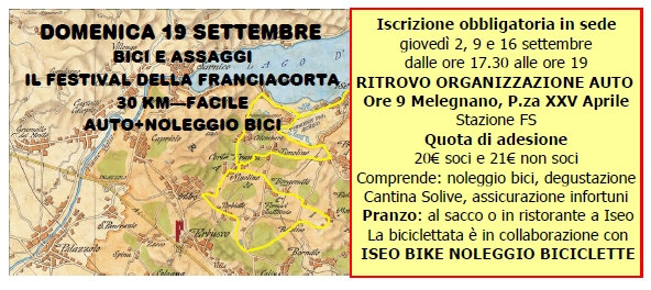 DOMENICA 19 SETTEMBRE: BICI E ASSAGGI IN FRANCIACORTA