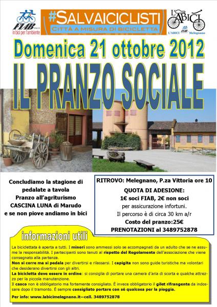 DOMENICA 21 OTTOBRE: IL PRANZO SOCIALE…IN BICI NATURALMENTE!